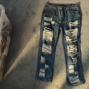 Distressed mom jeans